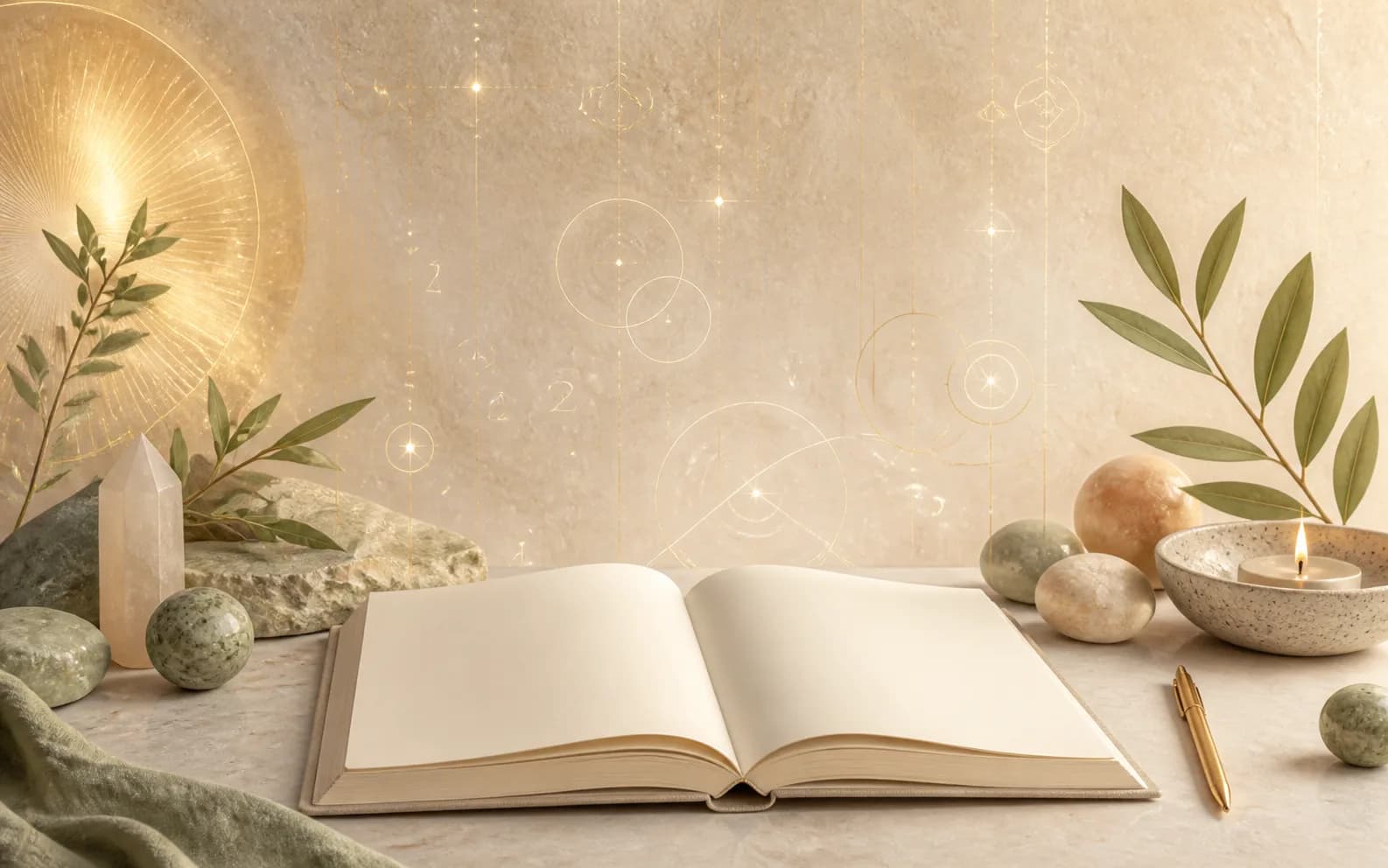 Beginner friendly numerology notebook with calm spiritual objects