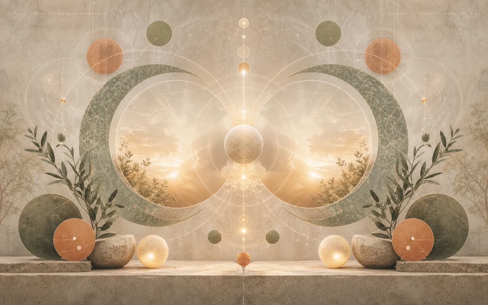 Gentle transformation scene with moving light and layered number patterns